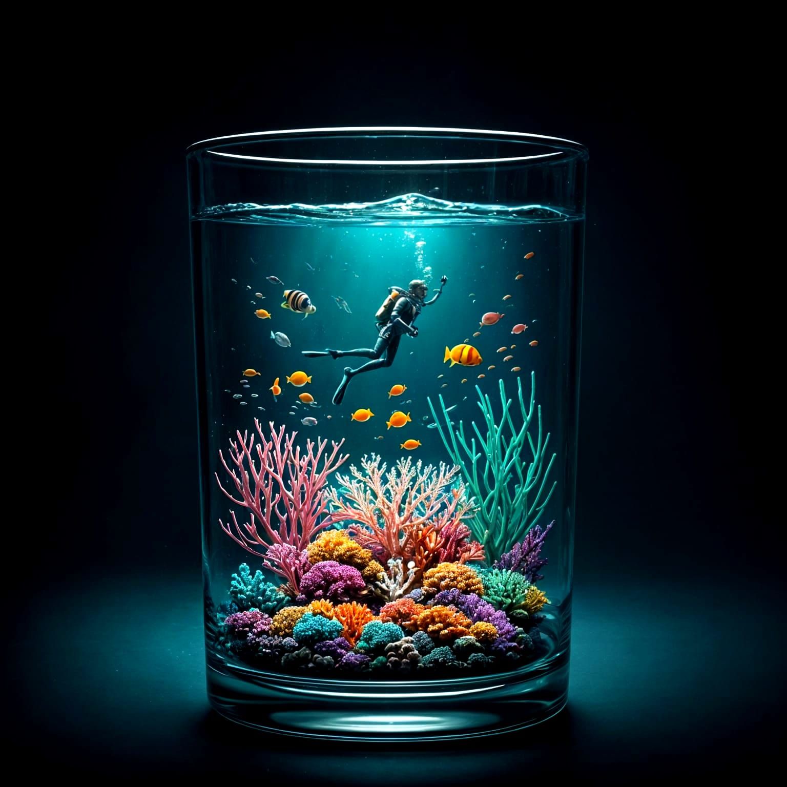 Underwater Scene Inside a Glass of Water