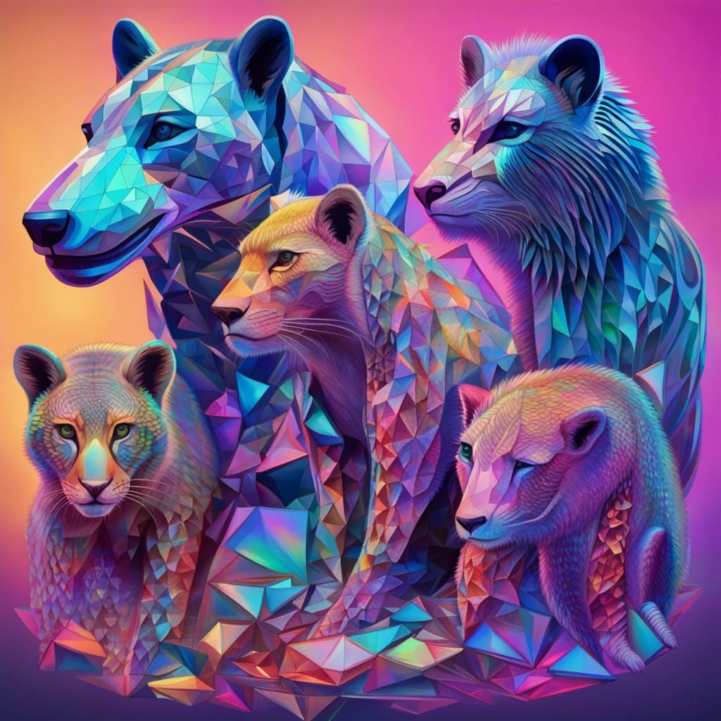 Holographic Wild Animals in Neon Style