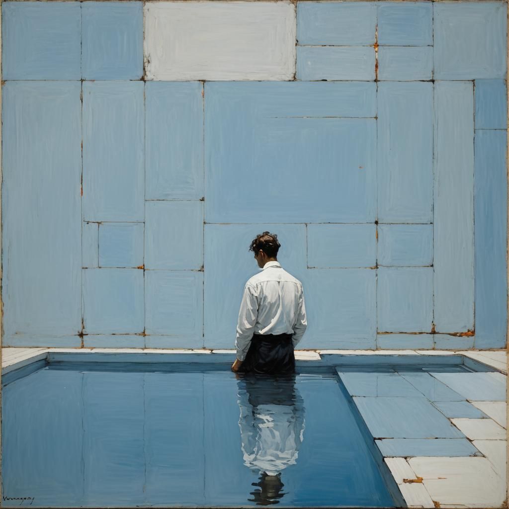 Abstract Blue Pool in Mondrian Geometric Style
