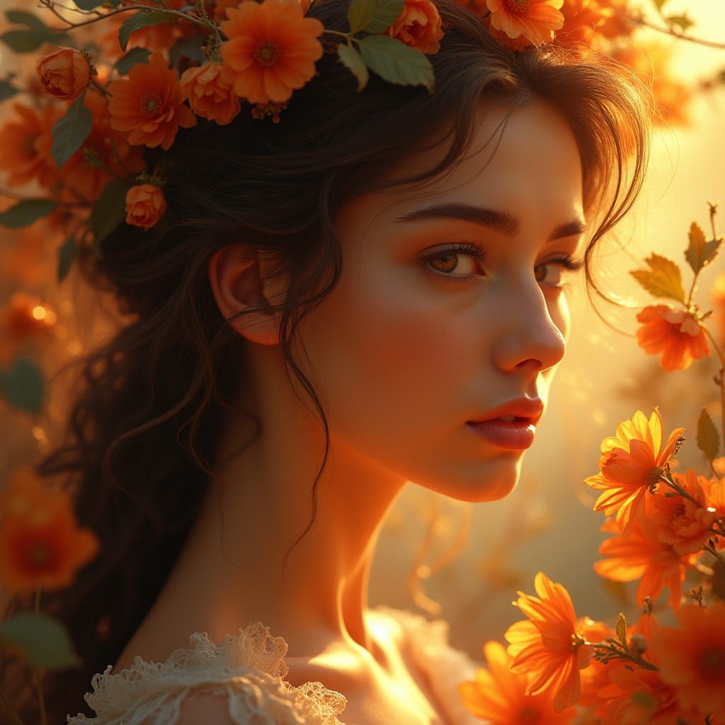 Mysterious Flower Goddess in Vibrant Hyperrealistic Style