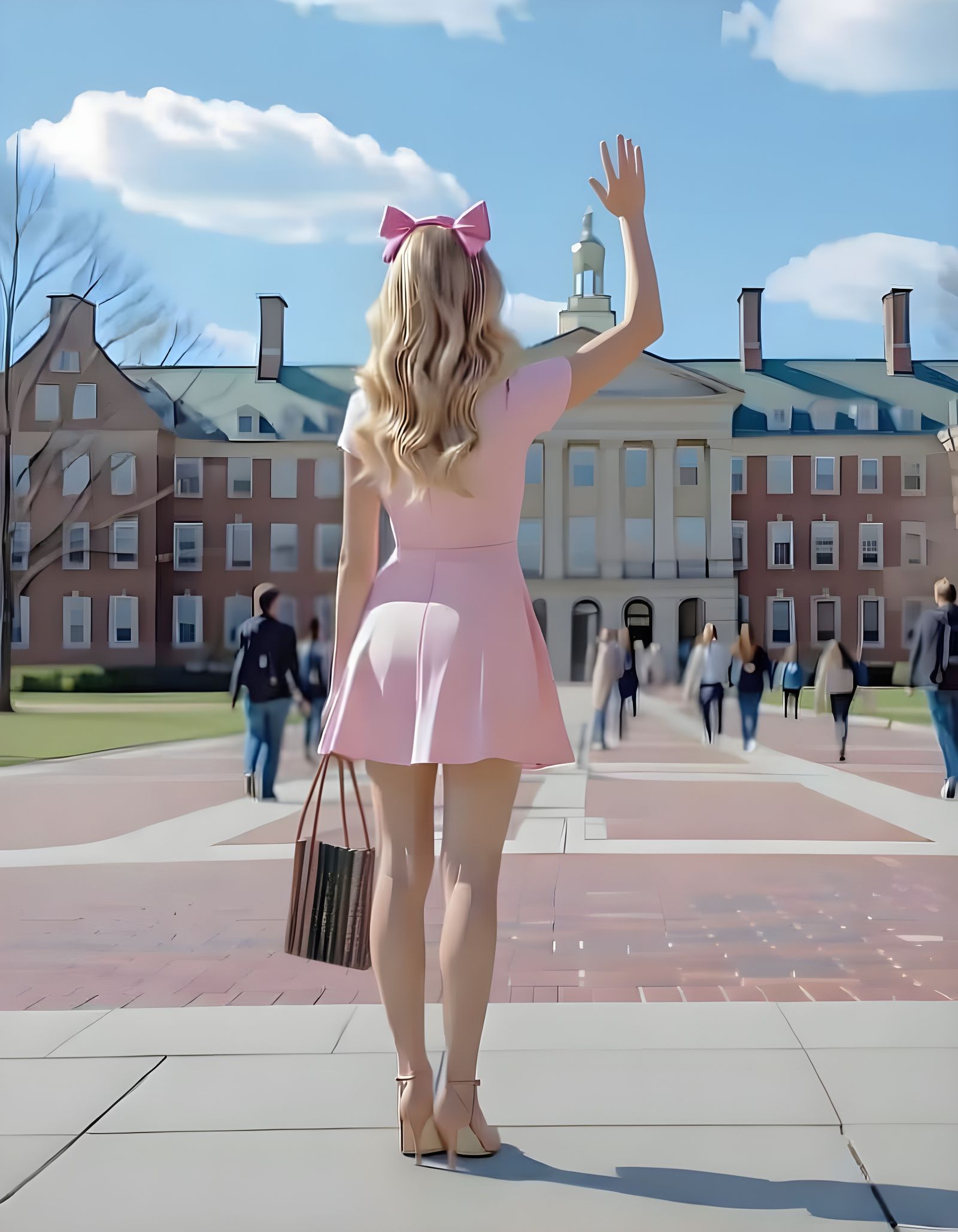 Woman in Pink Dress at Harvard with Chihuahua