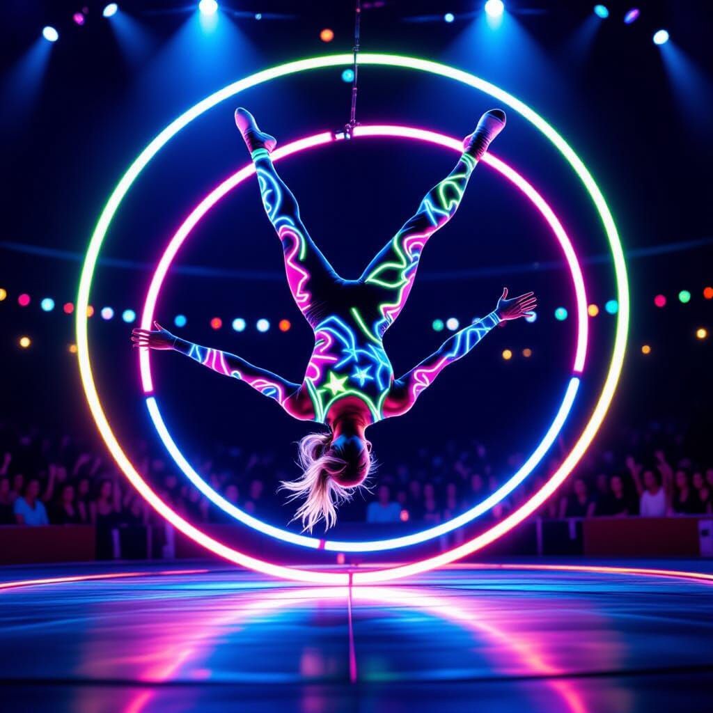 Glow-in-the-Dark Acrobat Performs Neon Circus Stunts