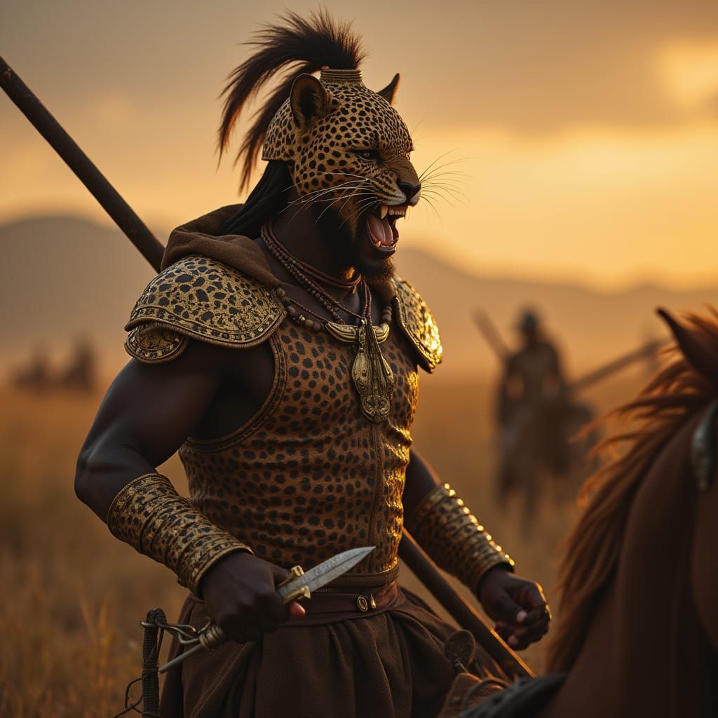 Shona Warrior in Battle on the Savannah