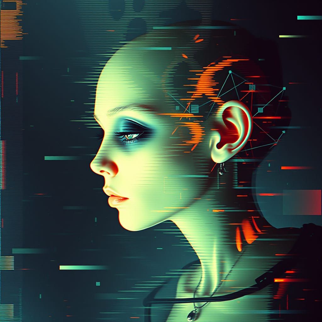 Glitchcore Alien Portrait in Digital Art Style