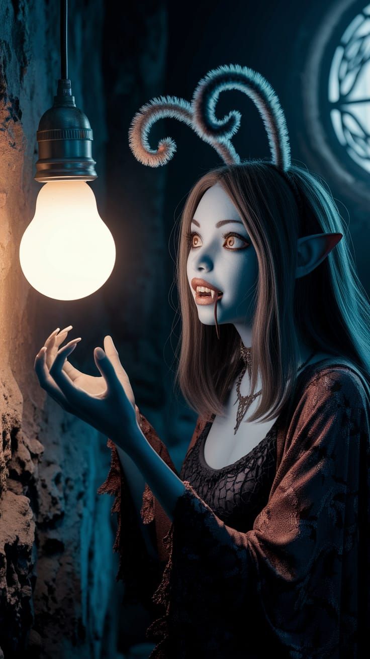 Moth Vampire Enchanted by Light, in Anime Style