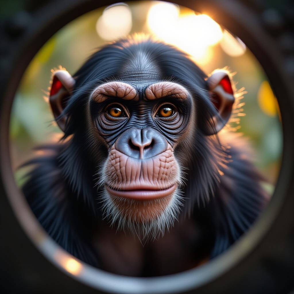 Sparkling Chimpanzee Macro Shot in Dramatic Light