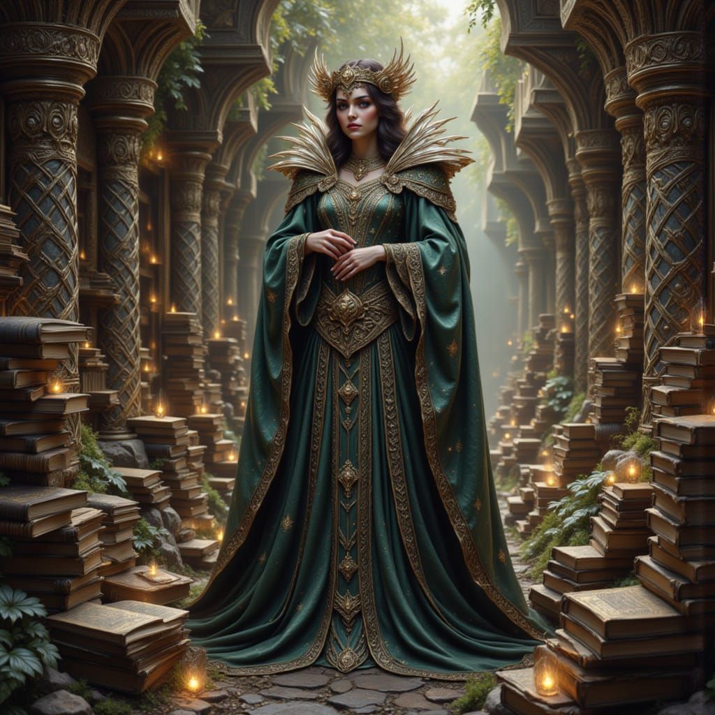 Wise Guardian of Books in Mystical Library