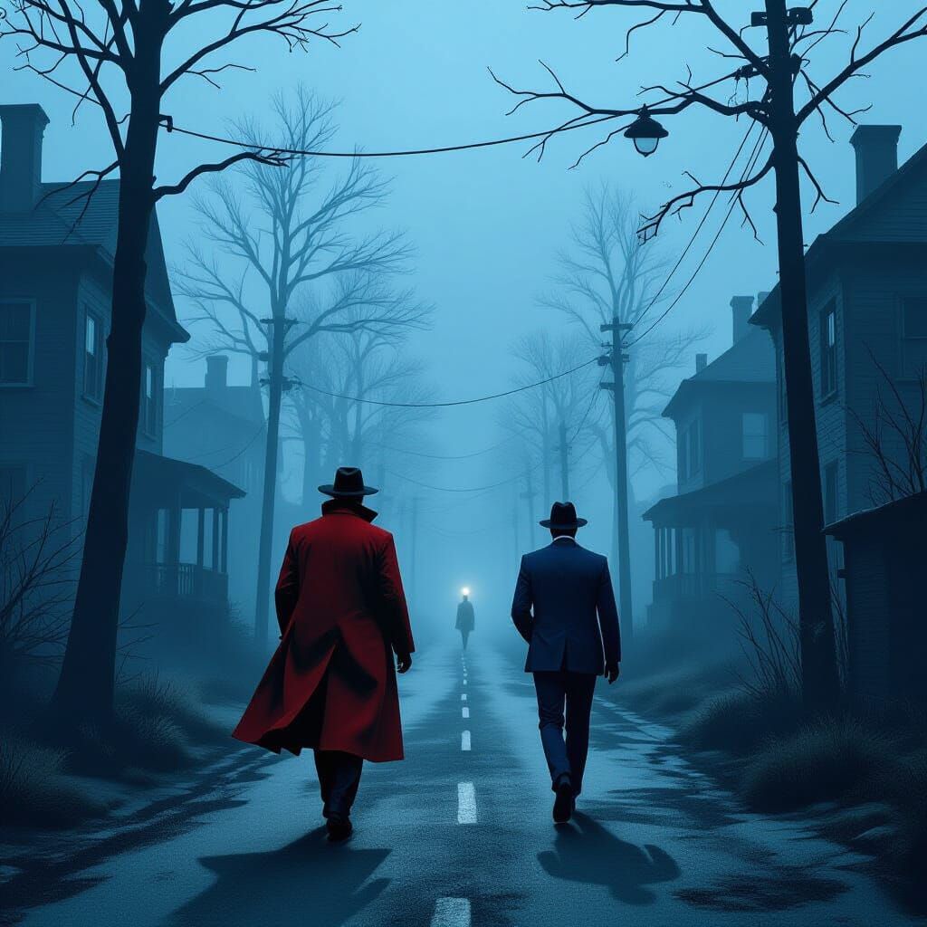 Noir Spy Chase on Foggy Road