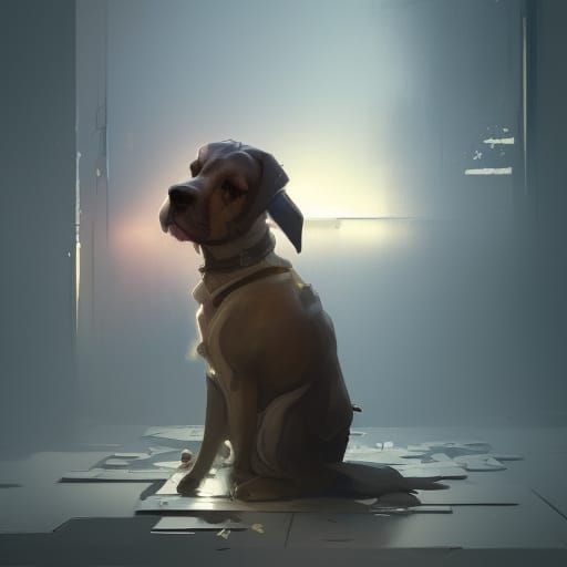 Puppy with Broken Box as Digital Art