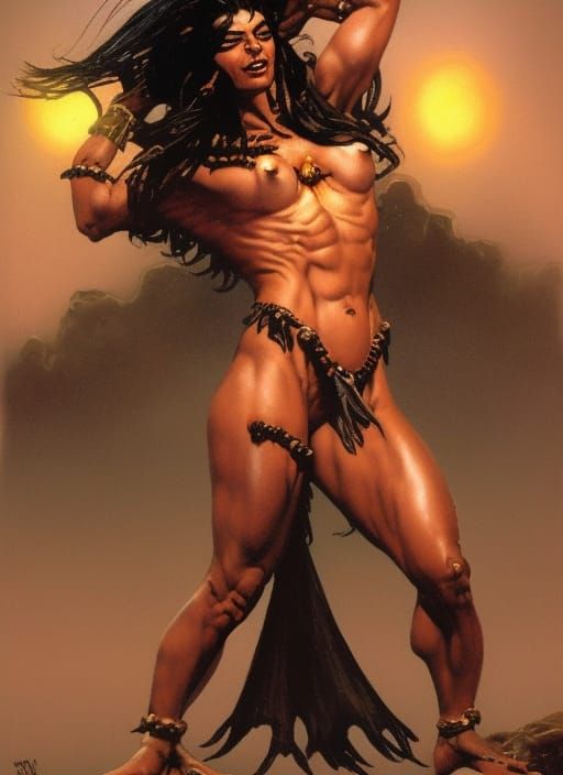 Ripped Amazon Princess in Comic Book Art Style