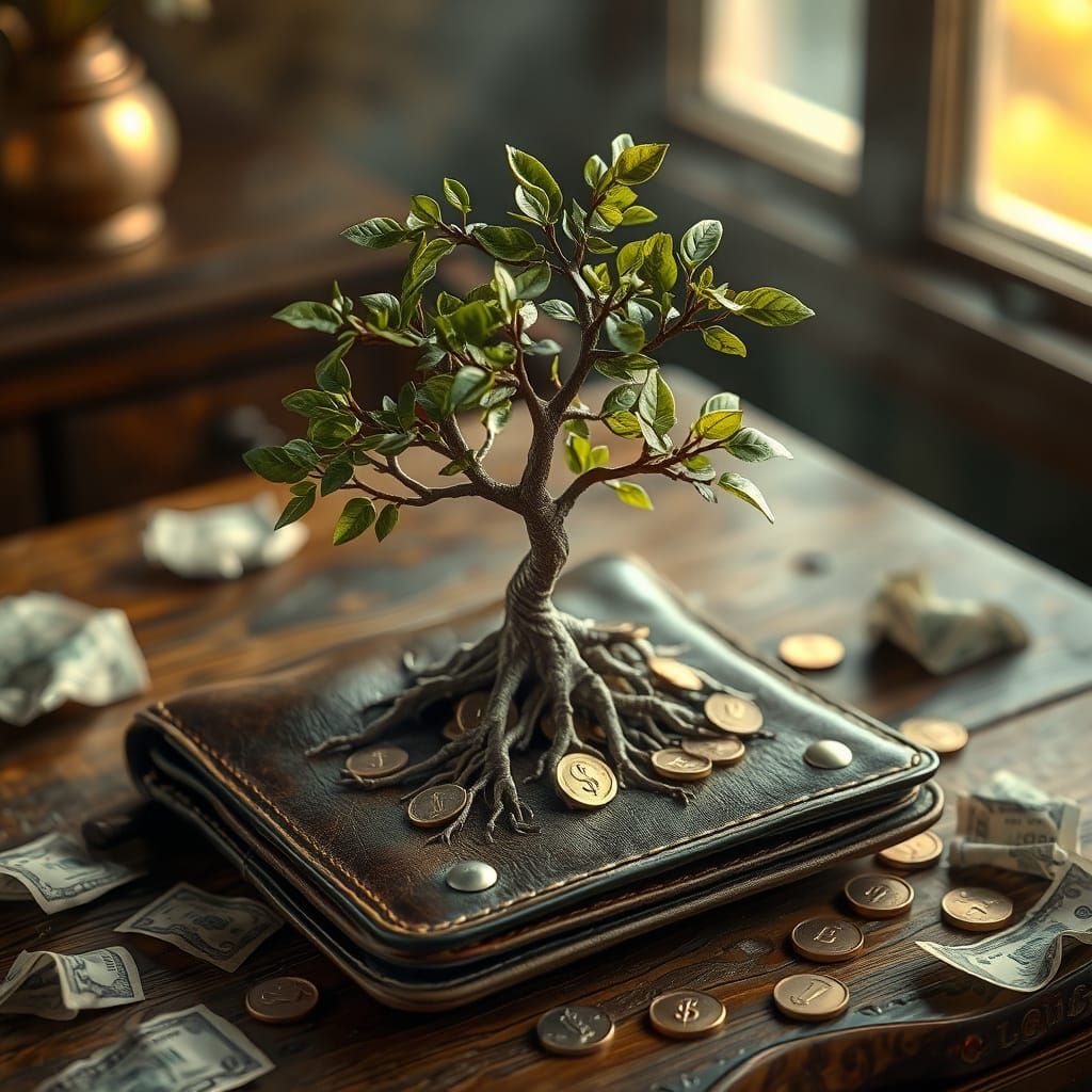 Miniature Money Tree Sprouts from Vintage Wallet
