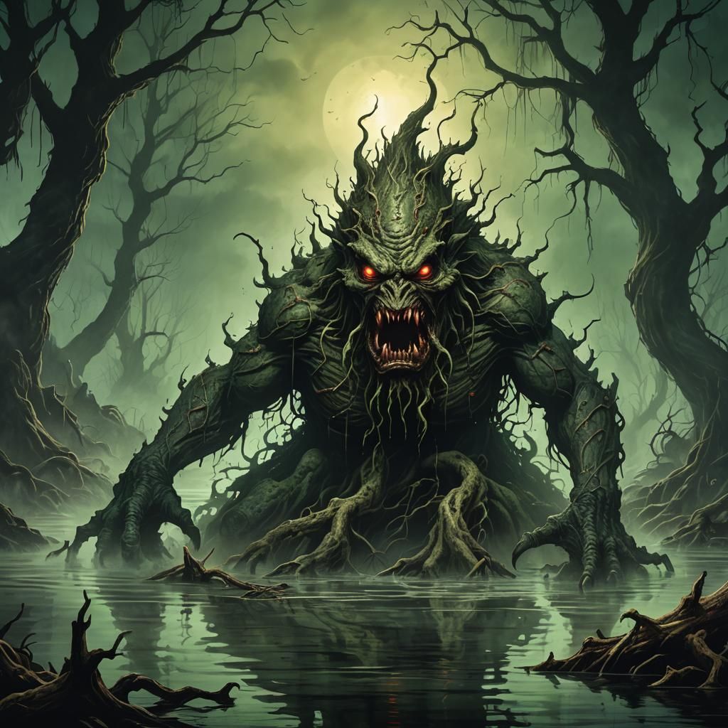 Swamp Monster Rising: A Dark Fantasy Illustration