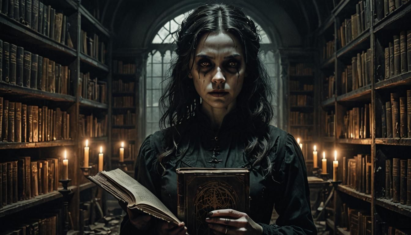 Eerie Book Cover in a Haunted Library
