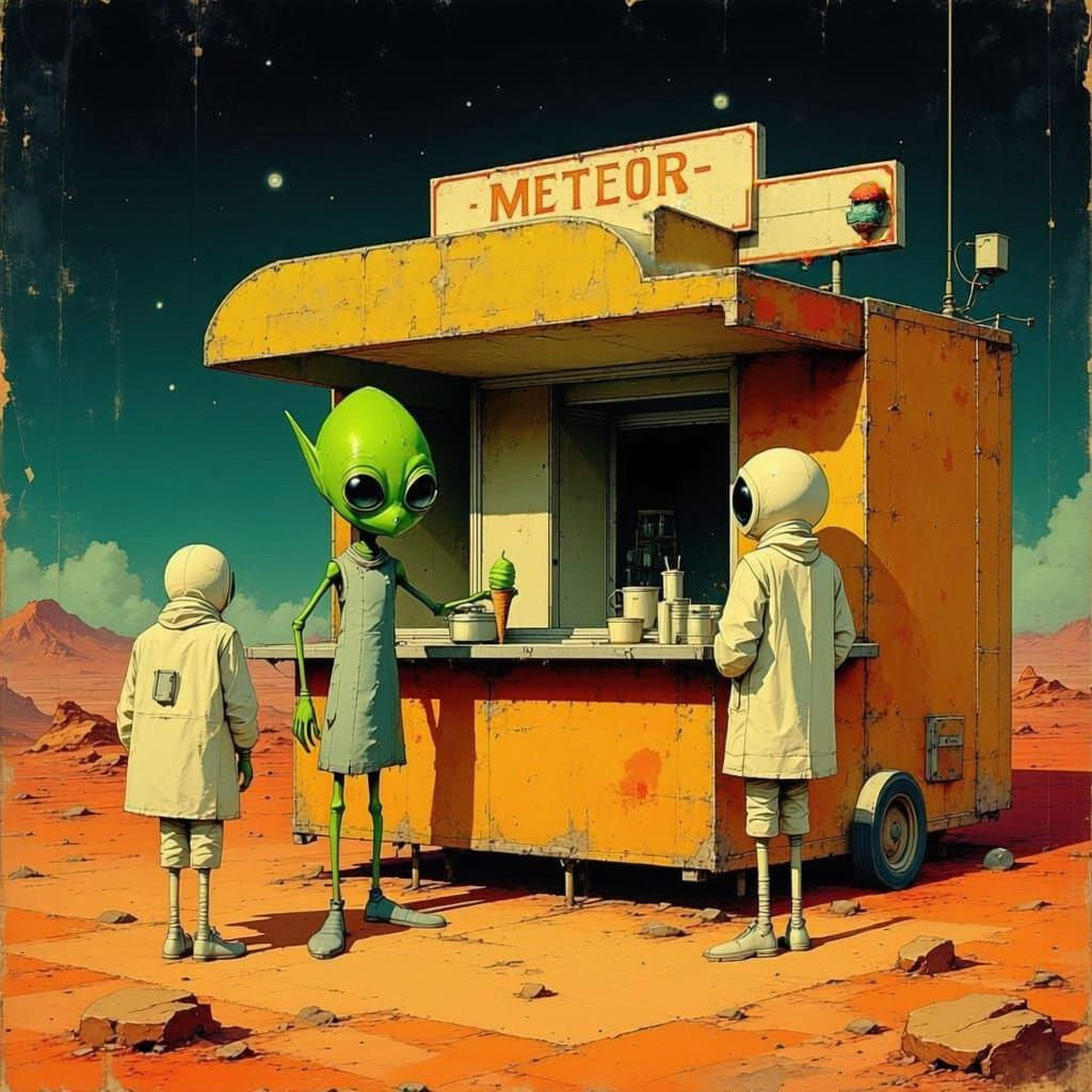 Martian Ice Cream Stand with Astronauts