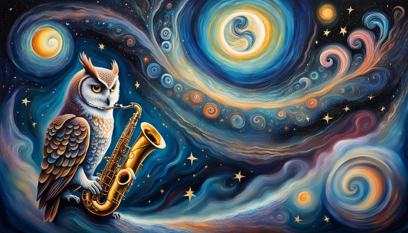 Cosmic Surrealist Animals Playing Jazz in Nebula
