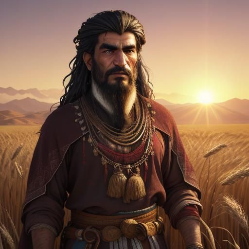 Afghan Man in Wheat Field: Hyper-Realistic Oil Painting