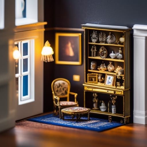 "The Miniaturist" Victorian doll house open view living room, tiny furniture, doll, elegant interior design, tiny deco...