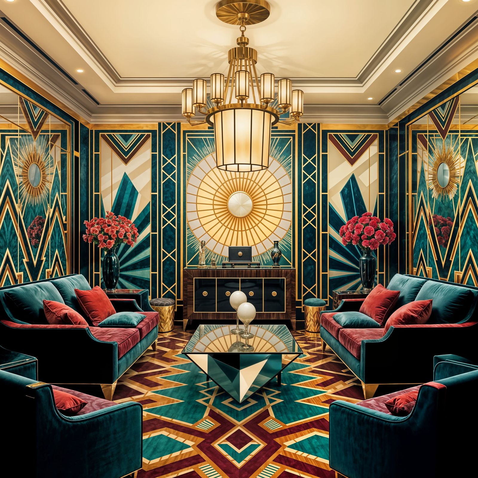 Elegant Art Deco Living Room with Geometric Design