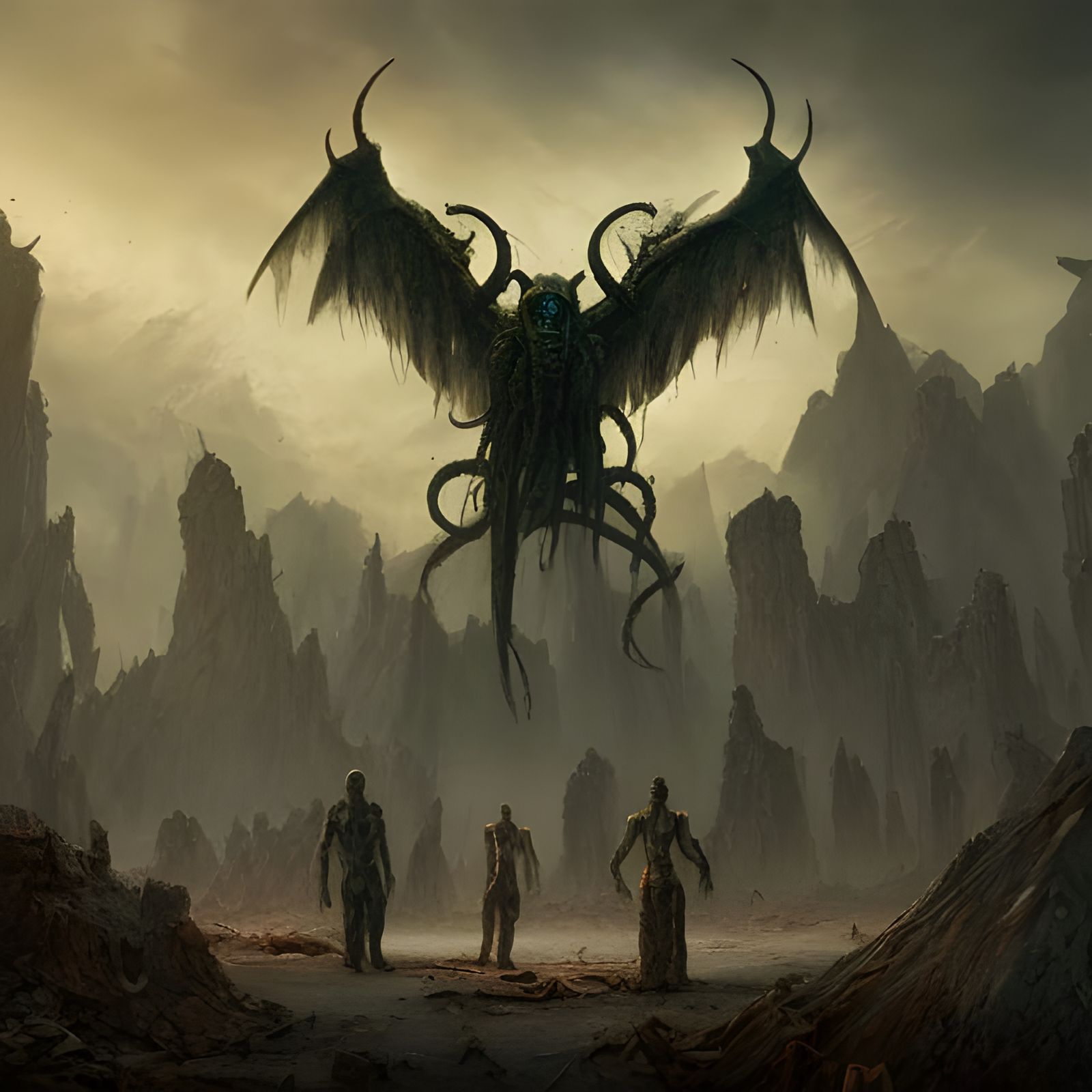 Dark Post-Apocalyptic Landscape Ruled by Elder God