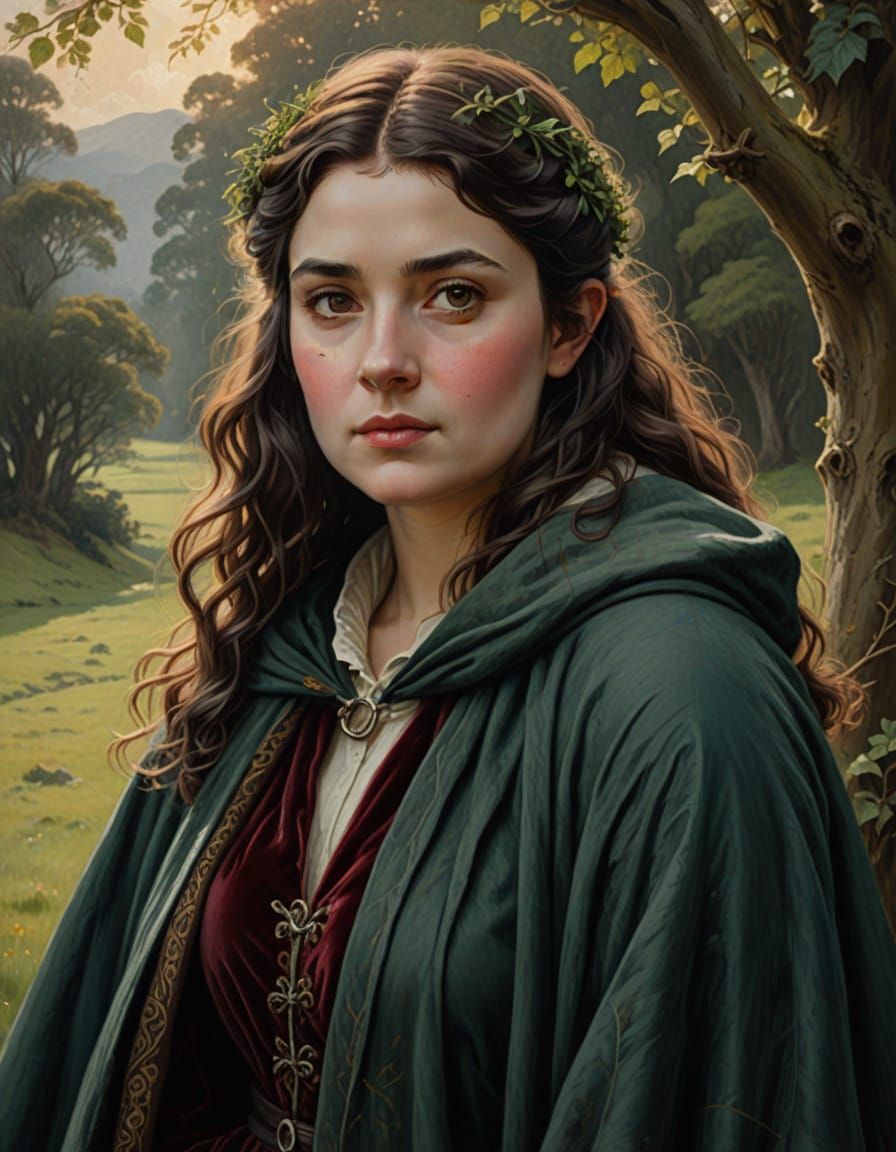 Hobbit Woman Portrait in Oil on Canvas