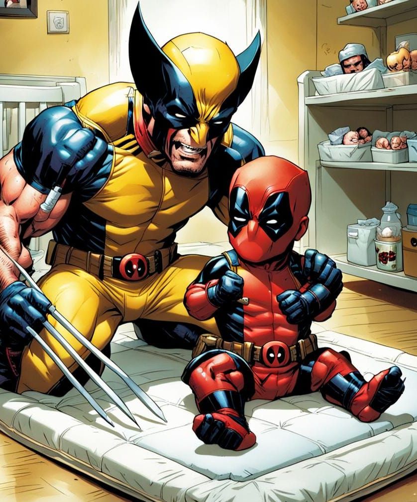Wolverine and Baby Deadpool Nursery Scene