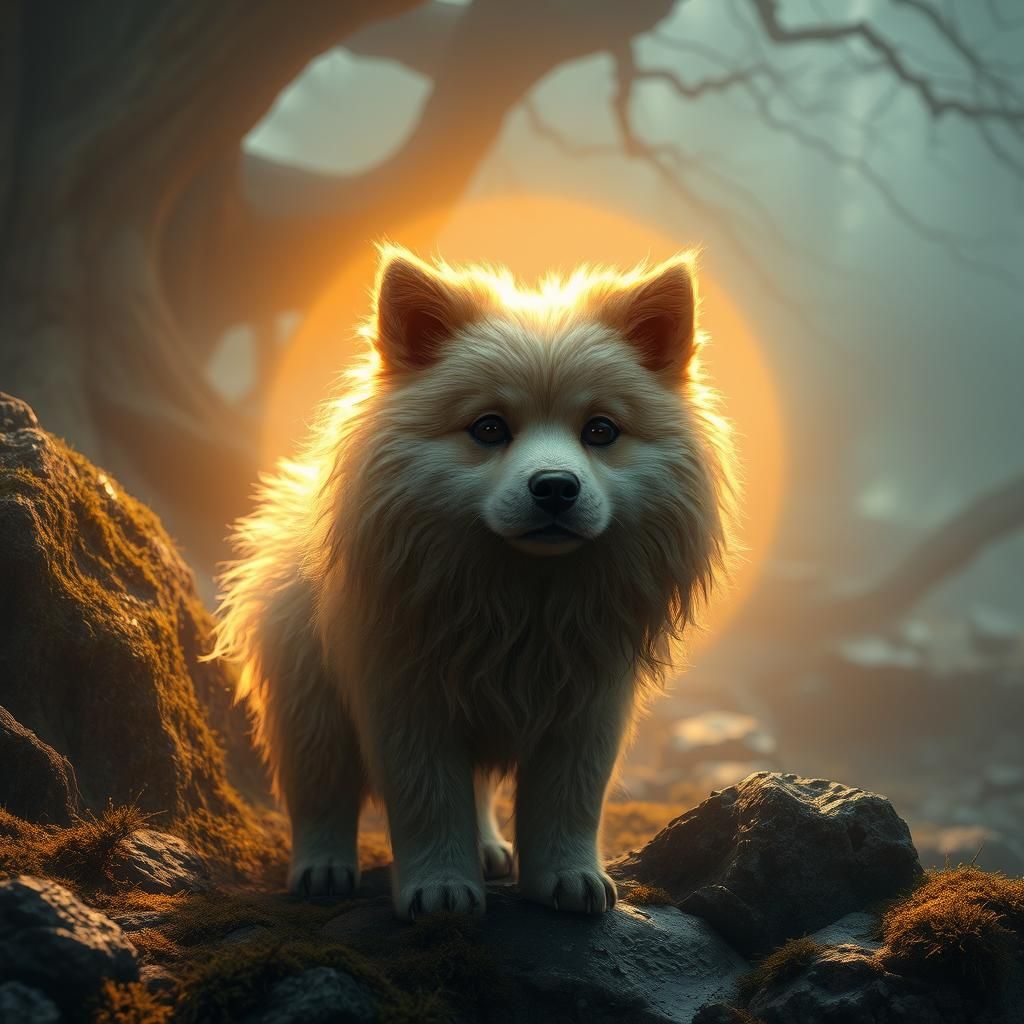 Majestic Floof Dog in Mystical Setting