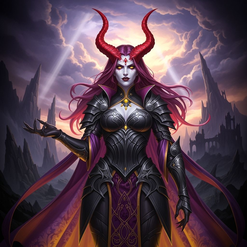 Sinister Woman With Red Horns and Gothic Costume