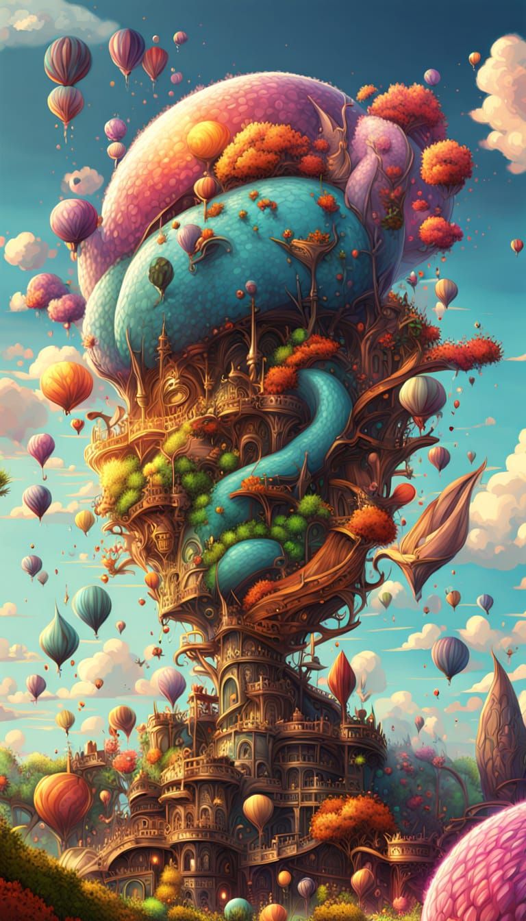 Surreal 3D Landscape with Vibrant Colors and Textures