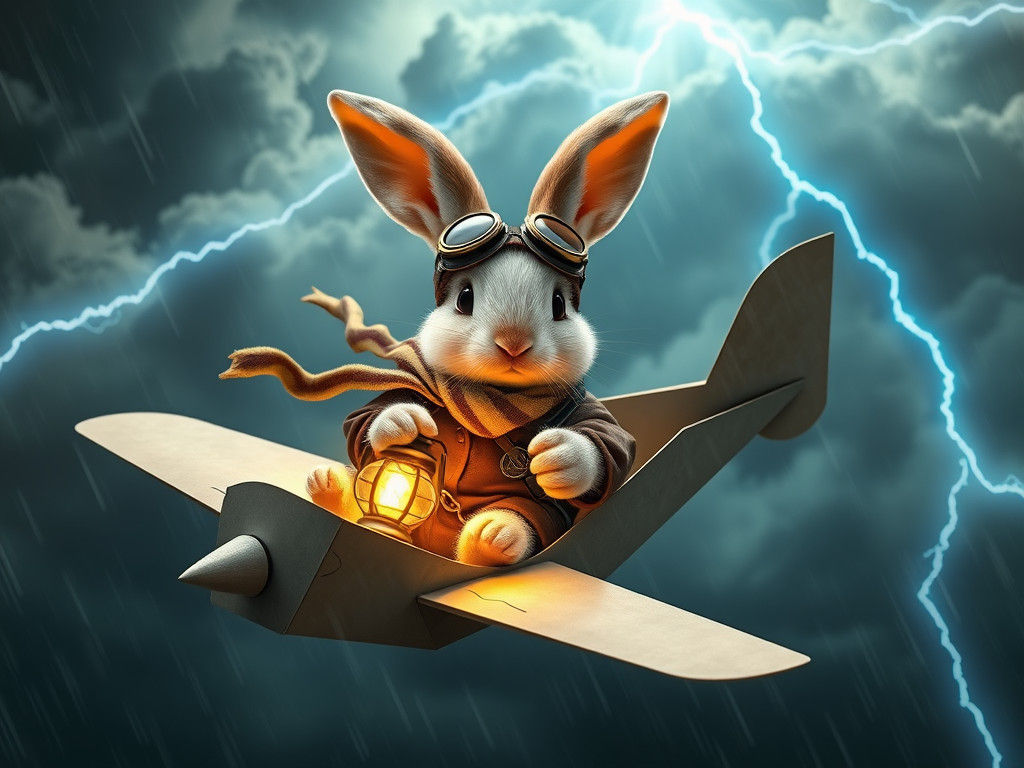 Bunny Aviator Soaring Through Stormy Skies