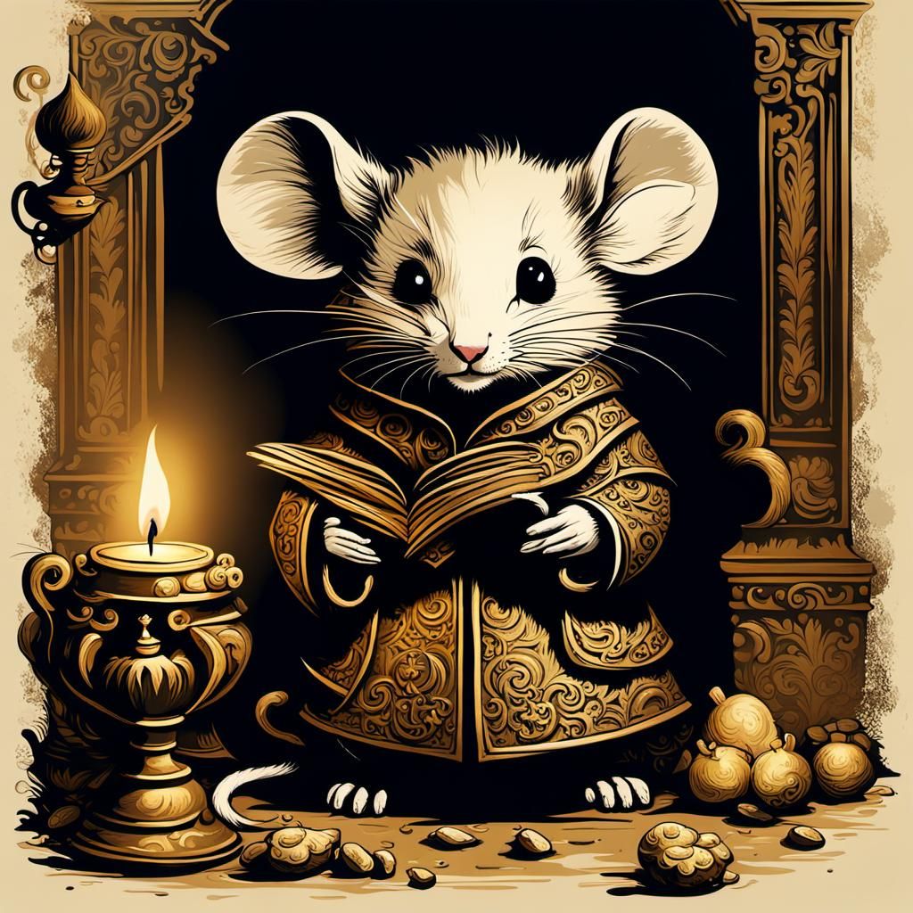 Cute Thief Mouse in Baroque Wildlife Art Style