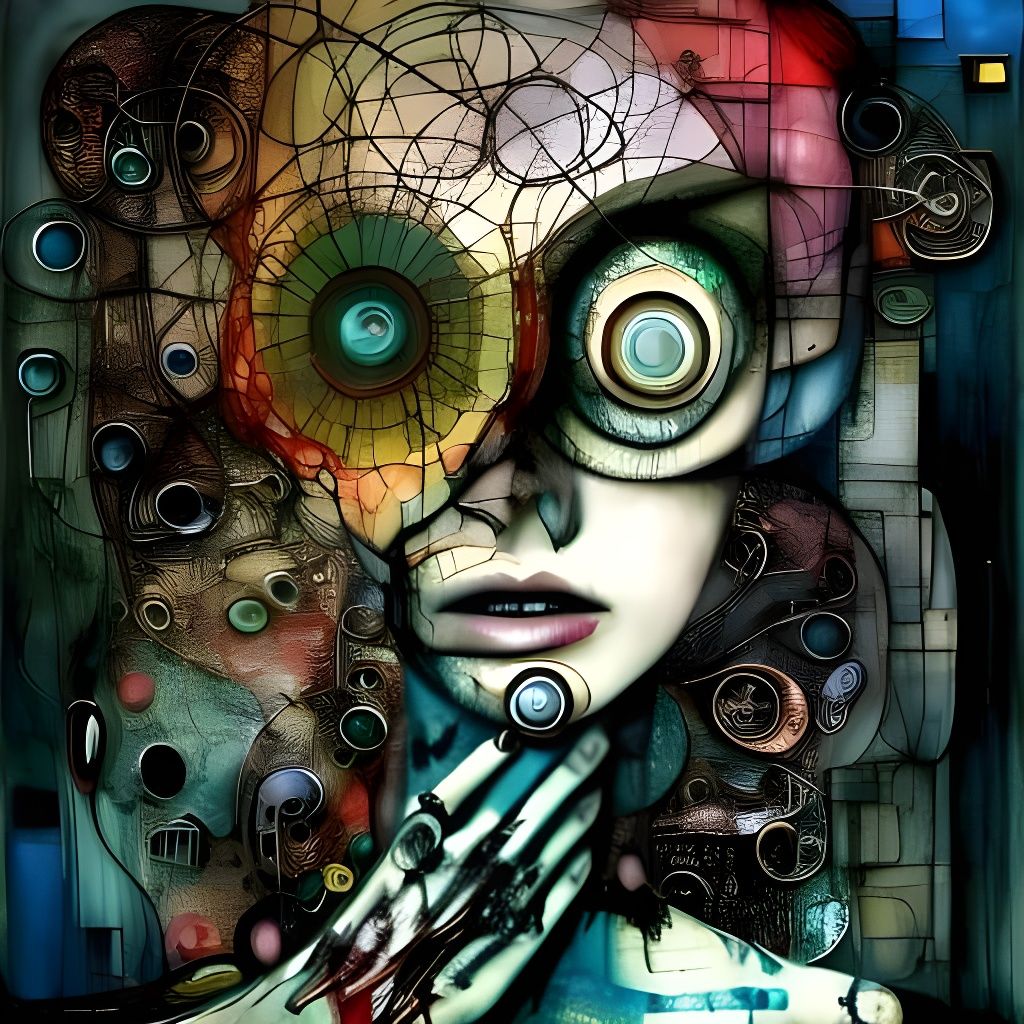 Abstract Portrait of Woman with Bioluminescent Details