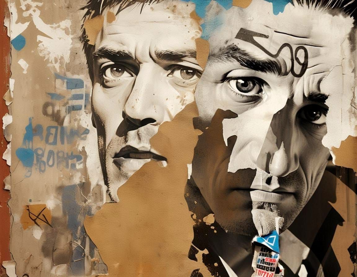 Street Art: Torn Greek Poster with Graffiti