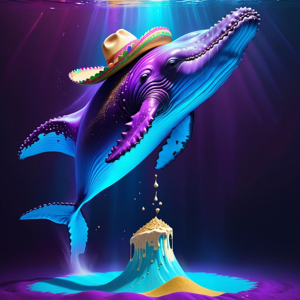 Cosmic Whale in Hemp Milk Sea: Psychedelic Illustration