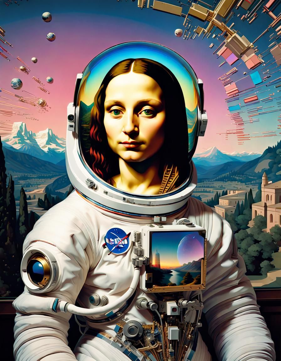 Mona Lisa as Astronaut in Glitch Art Style