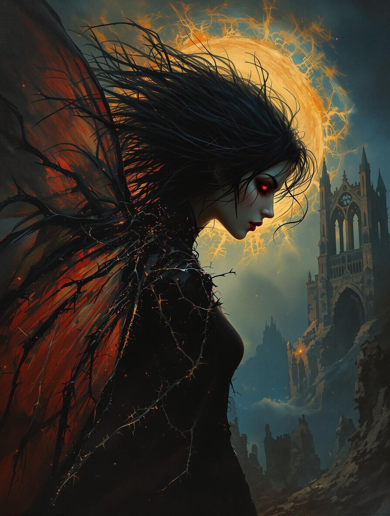 Ethereal Gothic Fae Amid Ruins