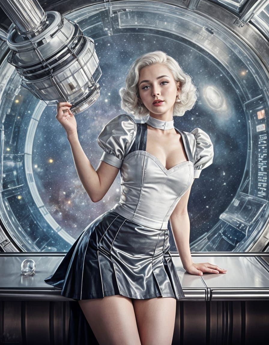 Retro Sci-Fi Pinup in Spacesuit, Glamorous Art