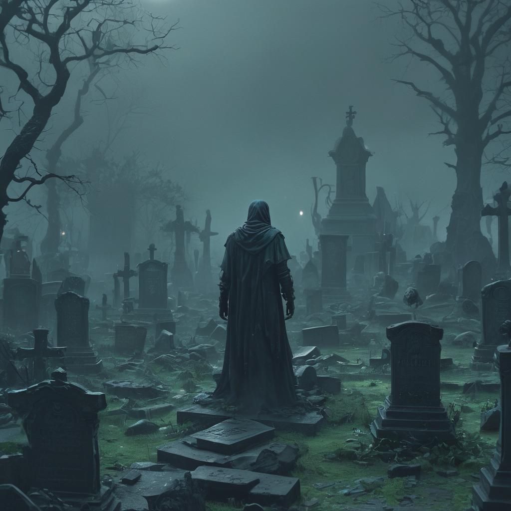 Dark Necromancer Ritual in Graveyard, Matte Painting
