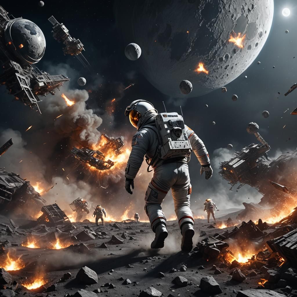 Dramatic Moon Landing Scene in Detailed Matte Painting