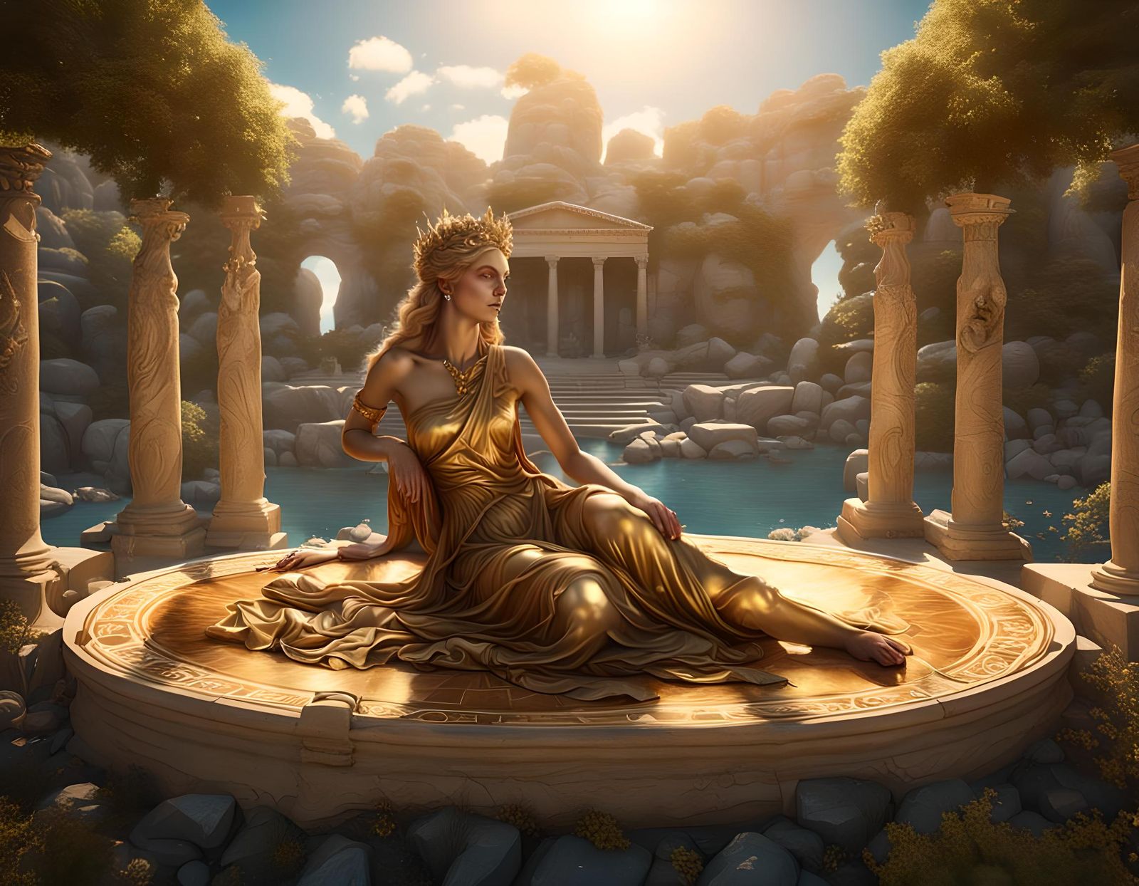 Venus in Grecian Sun, Detailed Matte Painting