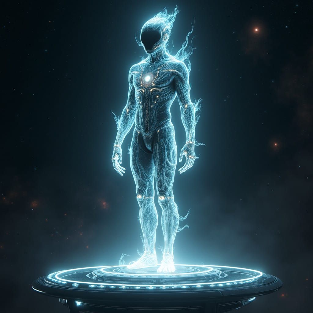 Majestic Bio-Luminescent Alien Lord in Futuristic Space Suit
