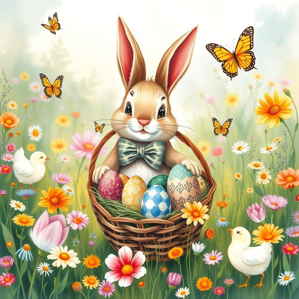 Whimsical Easter Meadow in Beatrix Potter Style