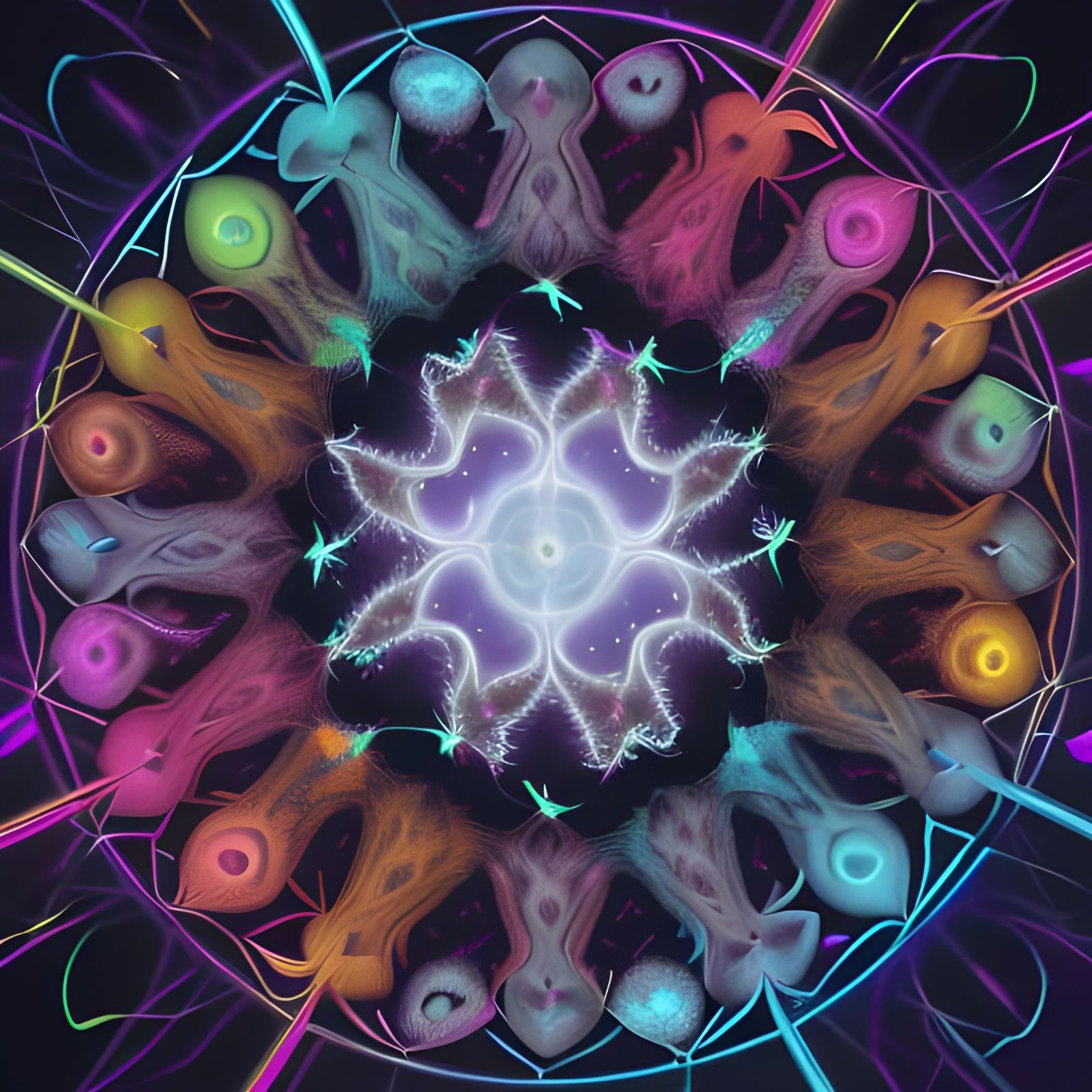 Fractal Goat Herd Swirling in Neon Colors