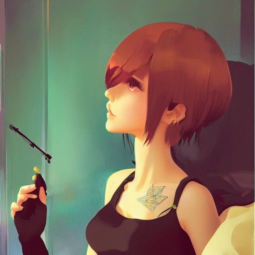 Anime Style Stoner Girl Smoking Weed