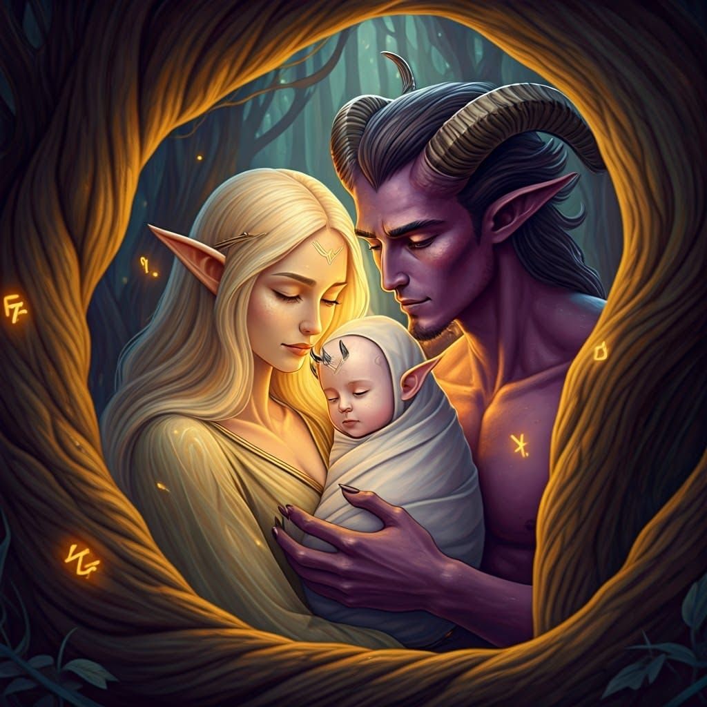 Enchanted Forest Family: Elf, Demon, and Infant