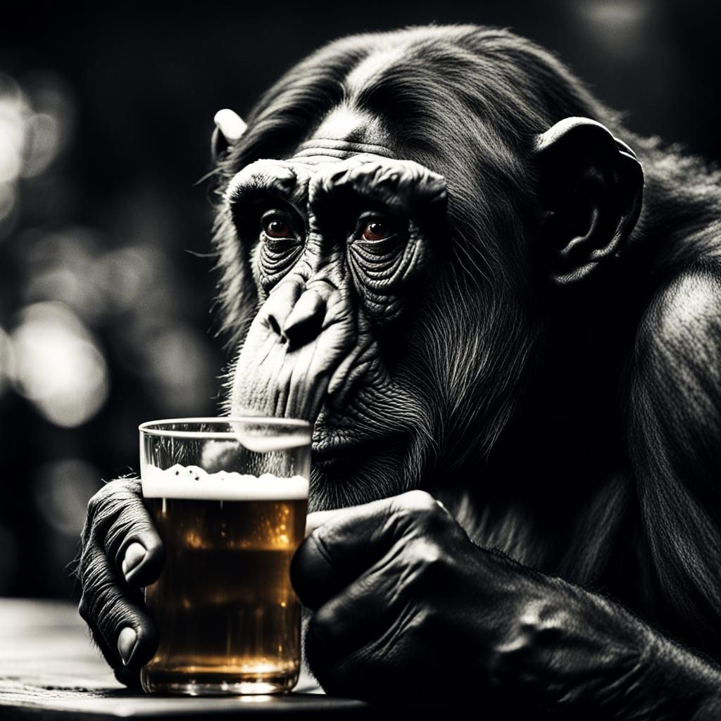 Sad Chimpanzee at Bar: Close-Up Portrait