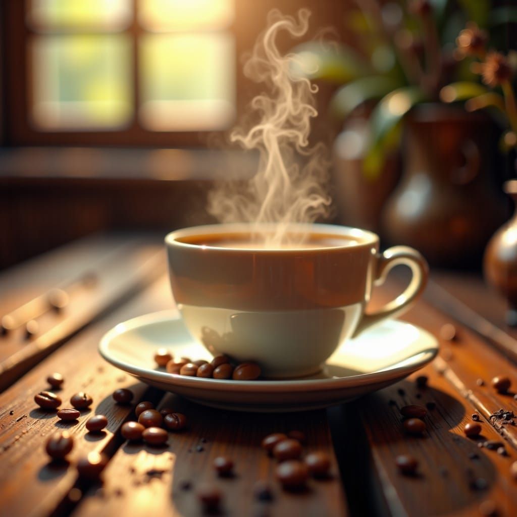 Steaming Coffee Cup in Morning Light