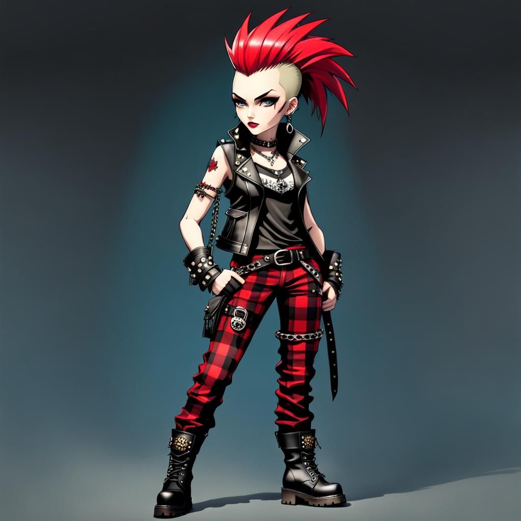 Punk Girl in Warehouse: Dynamic Lighting, Red and Black