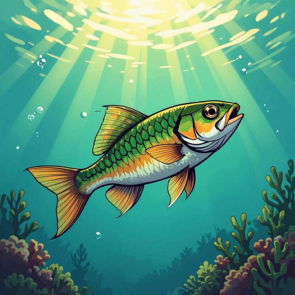 Underwater Perch-Fish in Comic Book Style