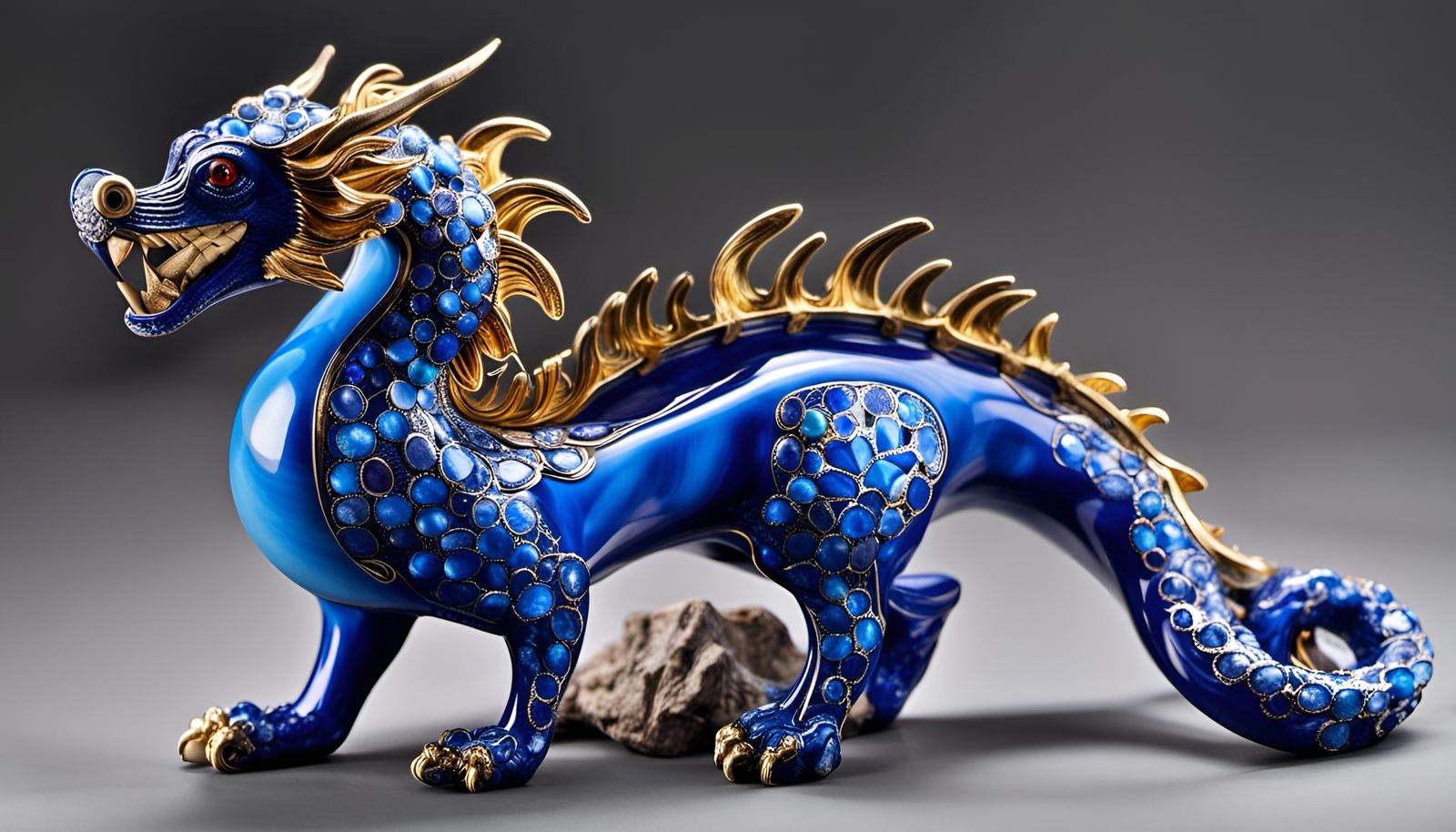 Lapis Lazuli Faberge Dragon Statue: Bejeweled Figurine