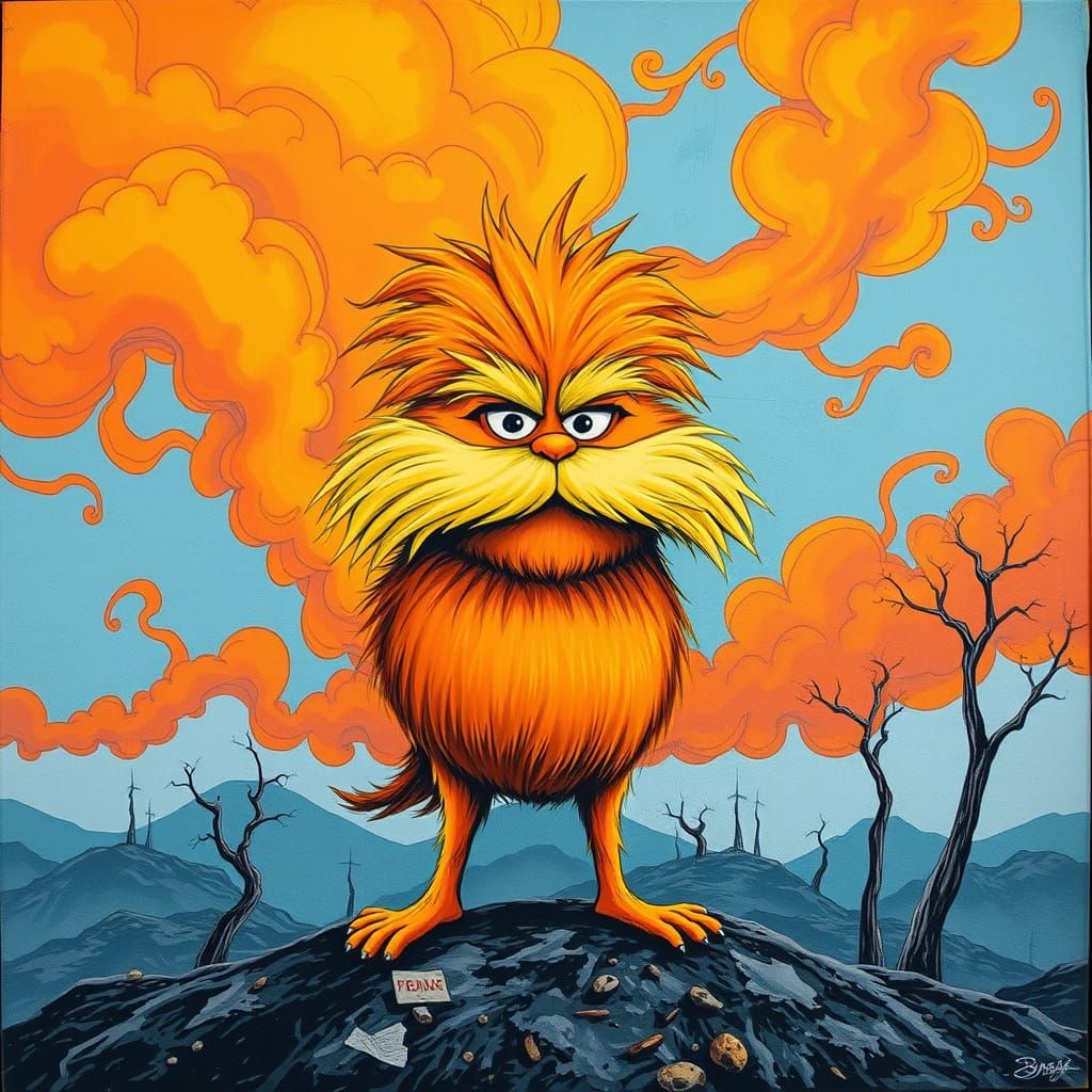 The Lorax in Polluted Landscape, Blended Artistic Styles